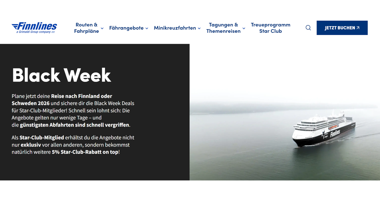 Finnlines Black Week med 55% rabatt för Star Club-medlemmar och 50% rabatt för alla andra.