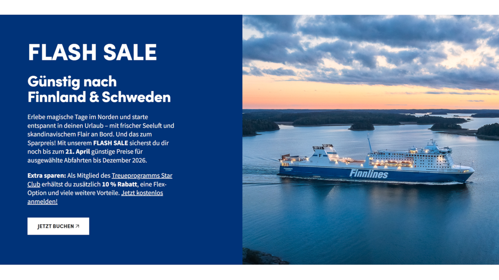 Finnlines Flash Sale 2026 med rabatt på färjebiljetter till Finland och Sverige.
