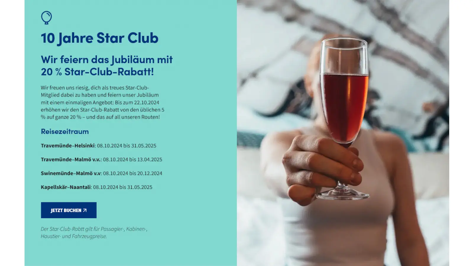 Finnlines 20% rabatt för Star Club-medlemmar med anledning av 10-årsjubileet.