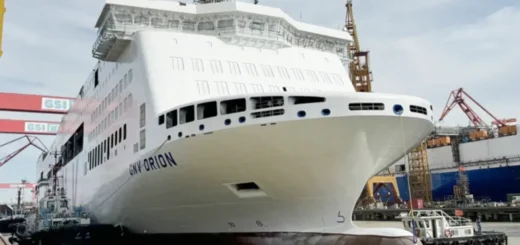 Den nya GNV-färjan Orion på varvet i Kina.