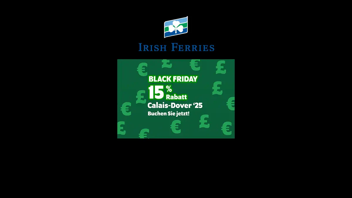 Irish Ferries Färja Black Friday-kampanj 2024 med 15% rabatt på Calais-Dover.
