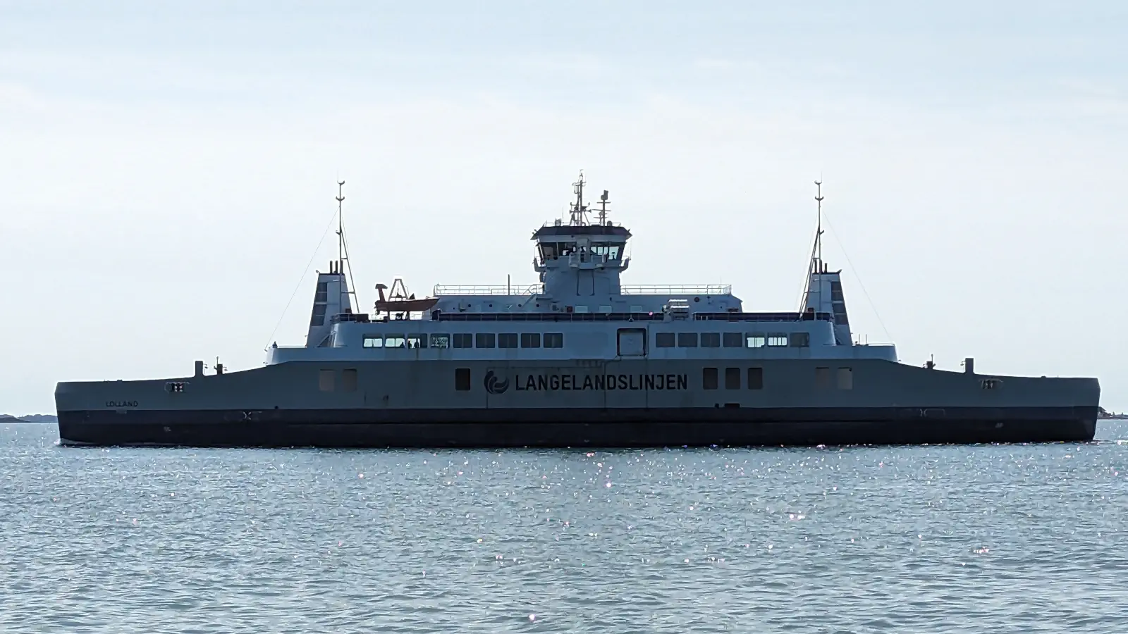Färja Langelandslinjen MF Lolland på färjan från Spodsbjerg till Tars.