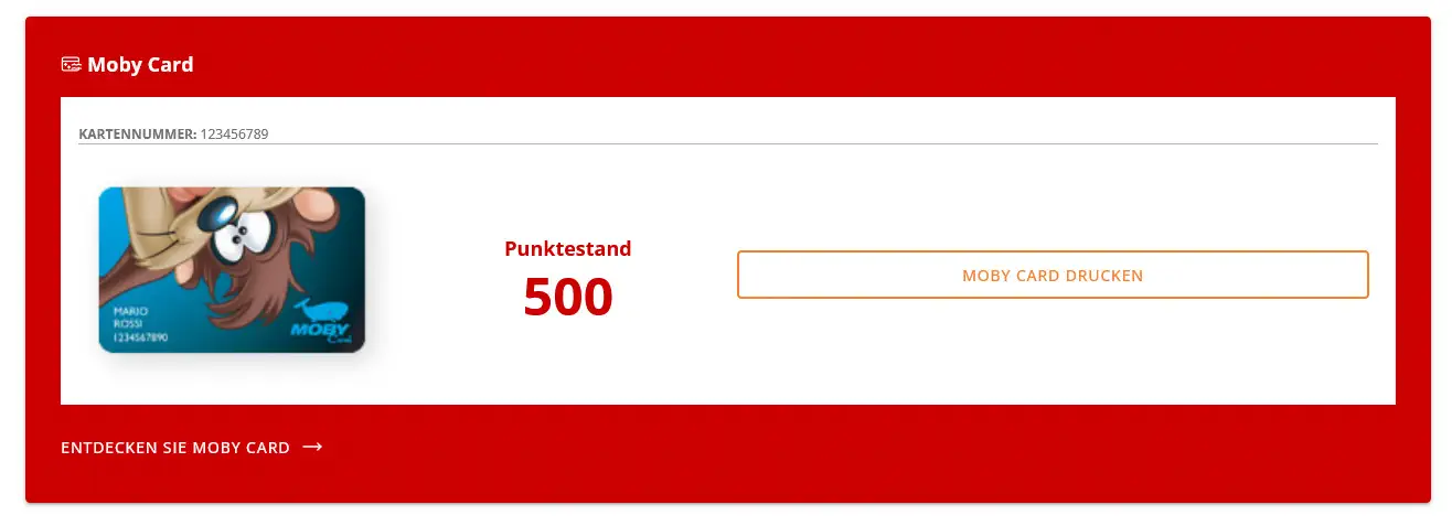 Visa Moby Card i kundkontot för Moby Lines.