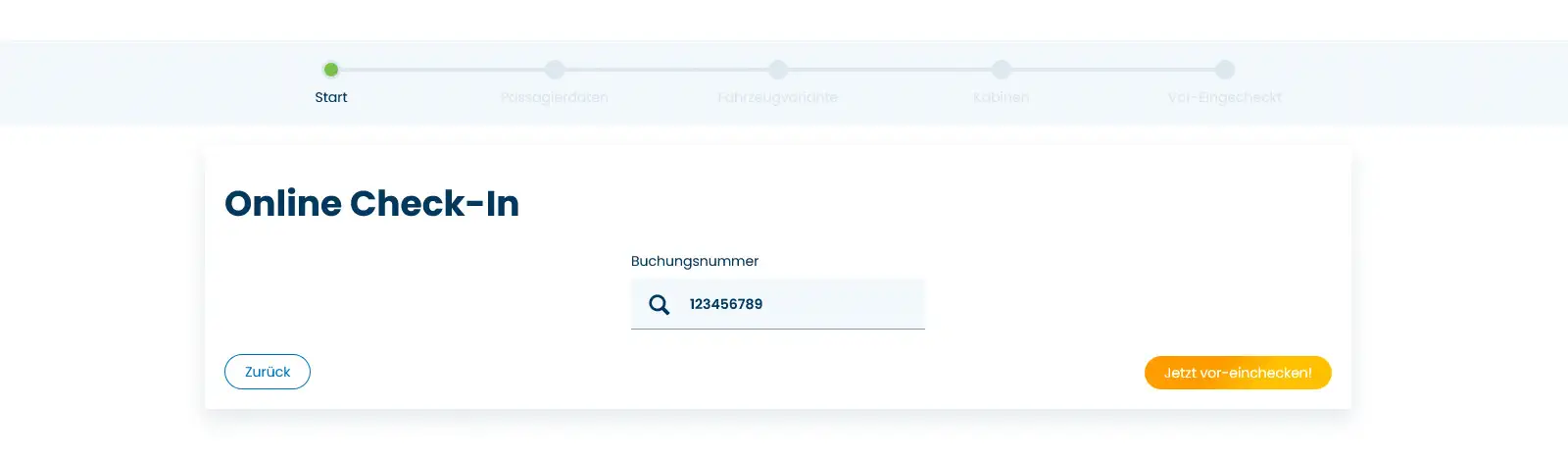 My TT-Line Online Check-In - Ange bokningsnummer